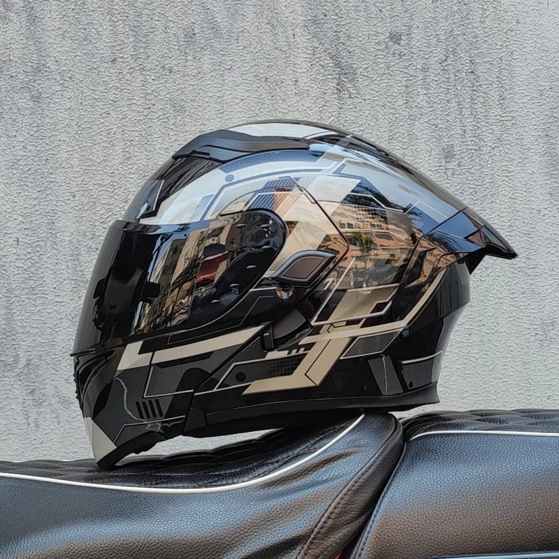 ORZ DOT Modular Flip-Up Motorcycle Helmet – Unisex Double Visor Full Face Racing Helmet