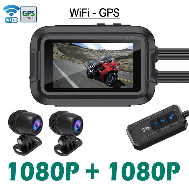 Kocam Full HD Dual 1080P Motorcycle Dashcam – Dual Sony Sensors, 3.0″ IPS Display, GPS + WiFi, IP66 Waterproof