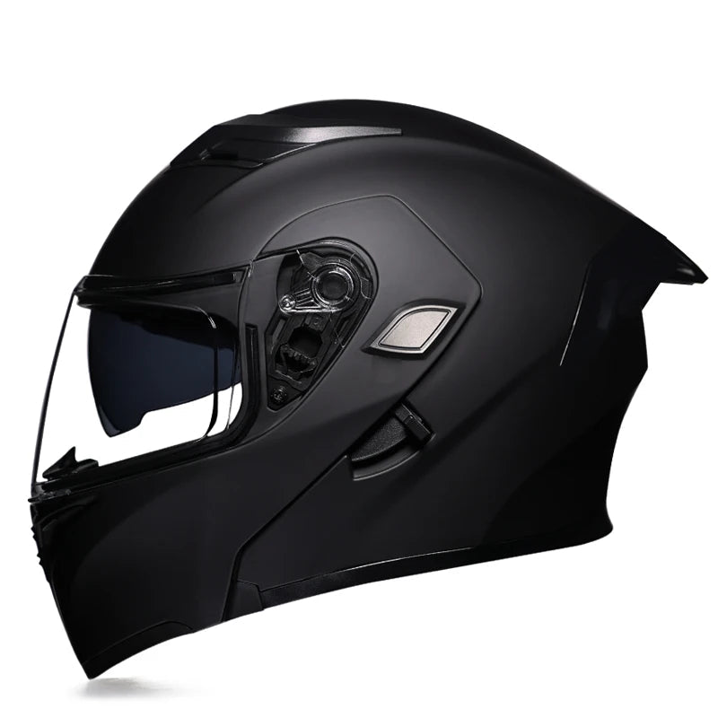 Black motorcycle helmet on a white background