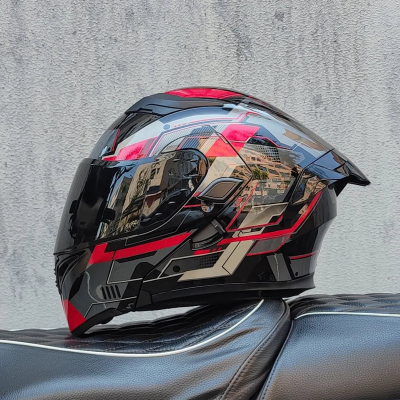 ORZ DOT Modular Flip-Up Motorcycle Helmet – Unisex Double Visor Full Face Racing Helmet