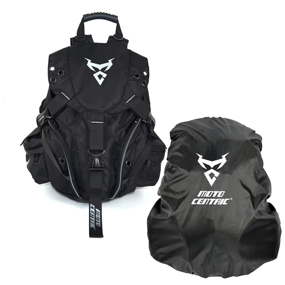 MOTOCENTRIC Motorcycle Helmet Backpack – 38L, Water-Resistant Oxford Nylon, Helmet Storage, Reflective