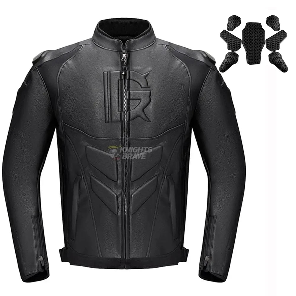 Leather Motorcycle Jacket – PU Waterproof Moto Riding Jacket with Removable Liner &amp; EVA Protectors