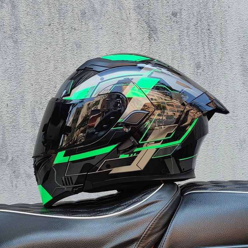 ORZ DOT Modular Flip-Up Motorcycle Helmet – Unisex Double Visor Full Face Racing Helmet