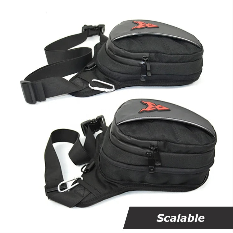 Black waist bag with red logo on a white background, featuring Moto Centric branding.
